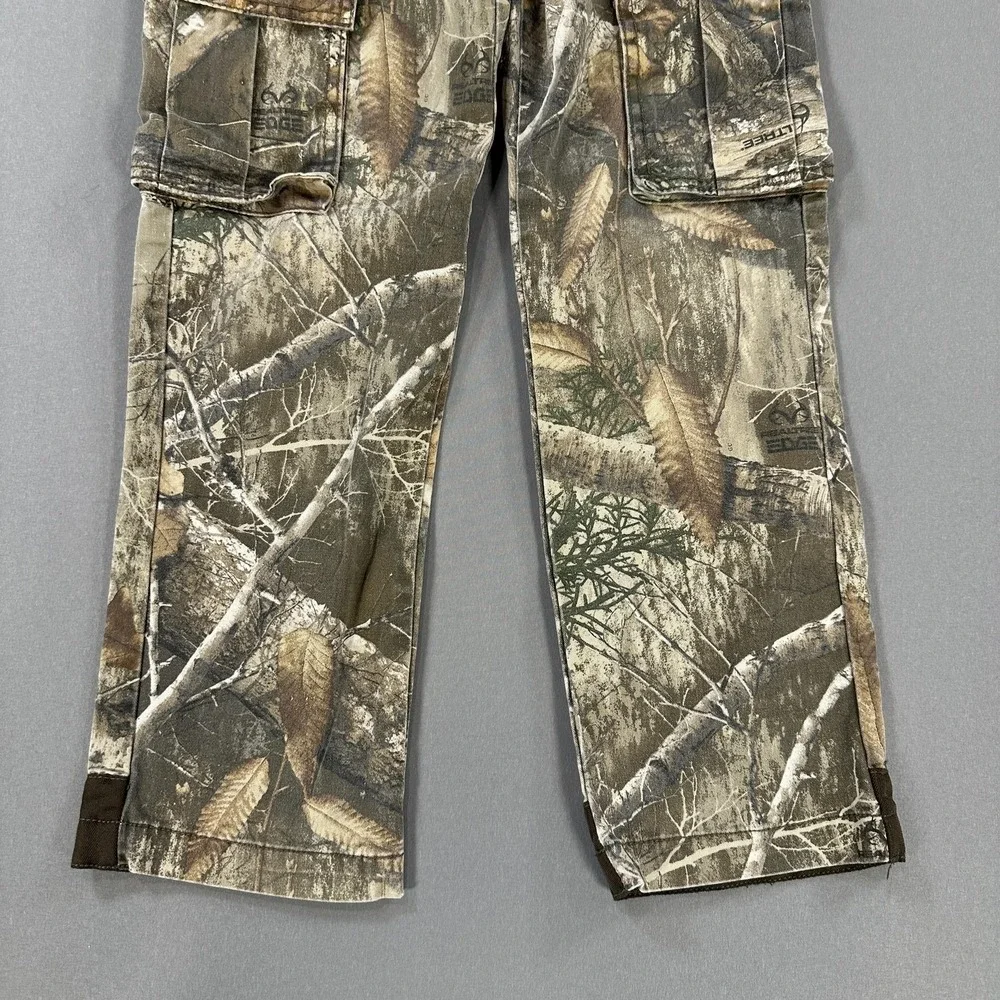 Realtree Edge Pants Kids Large 10-12 Brown Camo‎ Cargo Hunting Elastic Waist